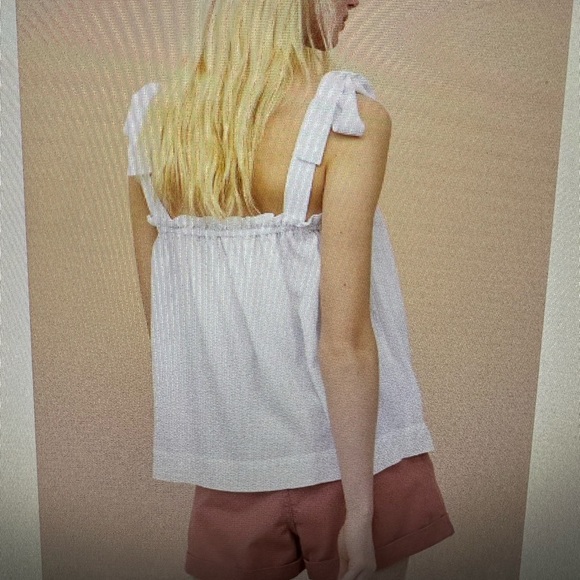 H&M jacquard floral tie shoulder swingy white tank NWT size XXL - Picture 3 of 8